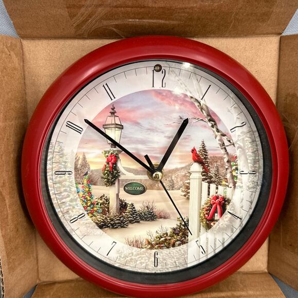 Musical Christmas Carol Clock 8" Red Cardinal Bird Cottagecore Cabin Kitschy New - Picture 6 of 16